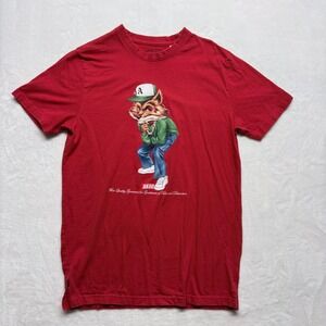 AKOO Mens Red Graphic T‎ Shirt Medium Fox Character Cartoon Streetwear